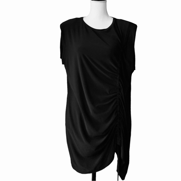ZARA FLOWING RUSHED BLACK TUNIC TOP - Picture 3 of 11